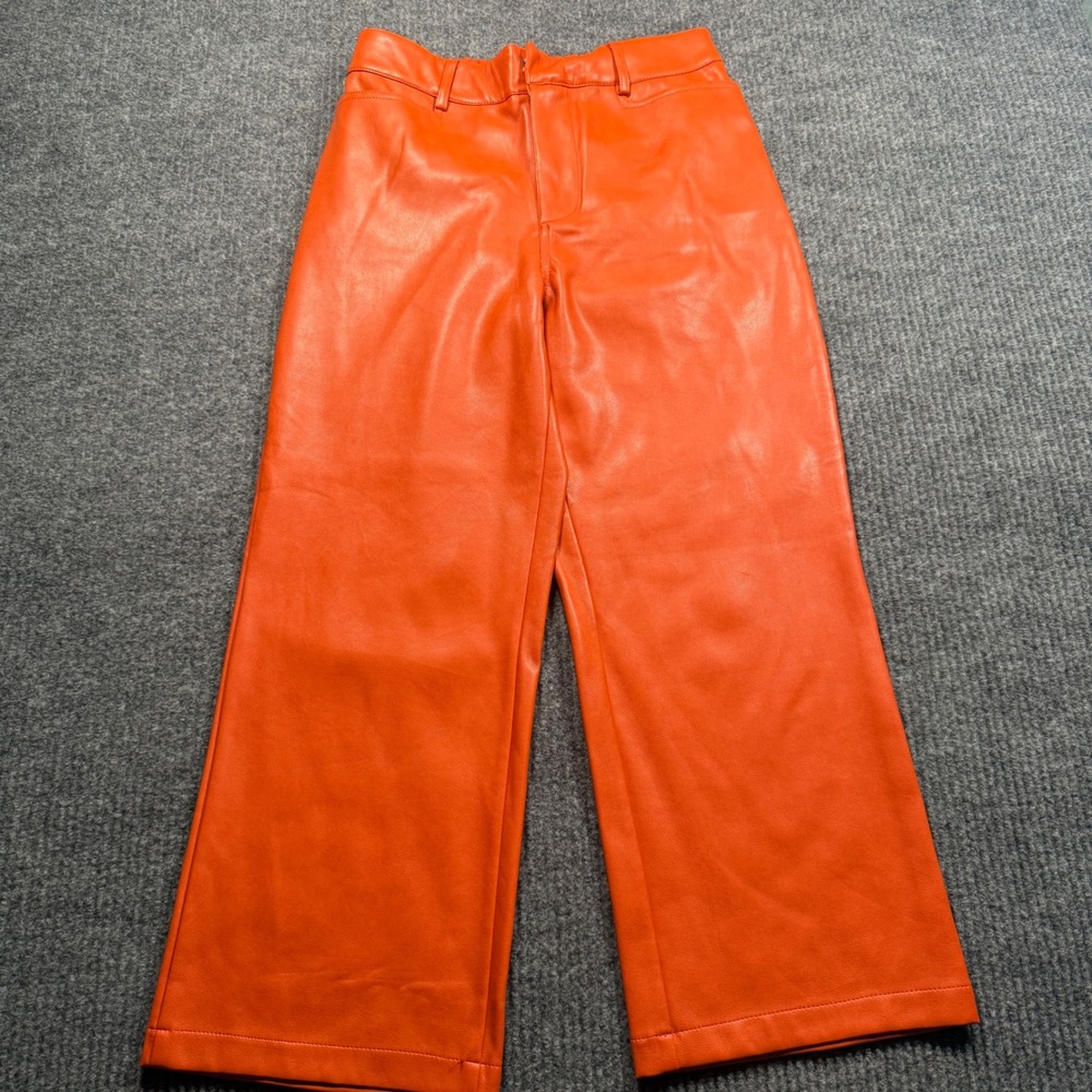 Avec Les Filles Faux Leather Pants Womens Small Orange Wide Leg Tailgate Fan